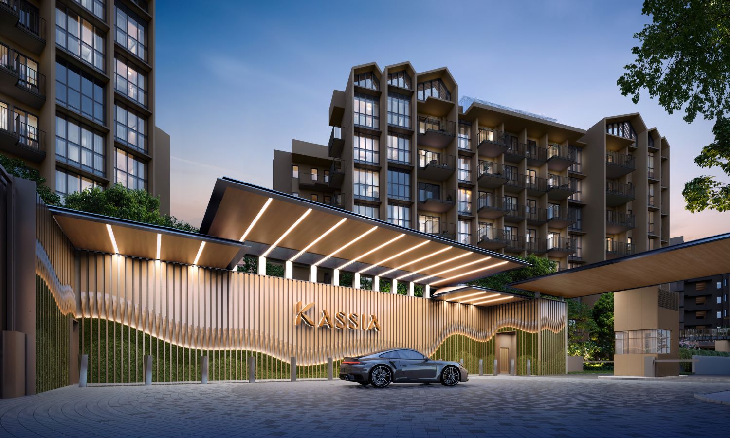 The Arrival Court welcomes with a relaxing grandeur that leads into a tranquil and modern home.